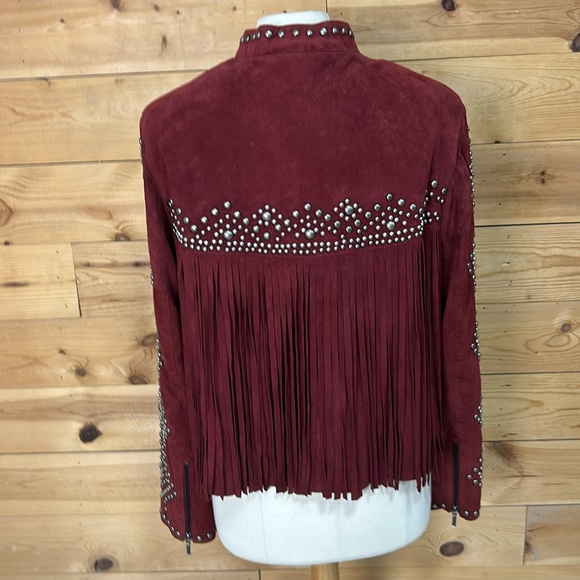 NWT Double D Ranchwear red suede fringe stud zip western nfr rodeo jacket Large - Picture 7 of 15